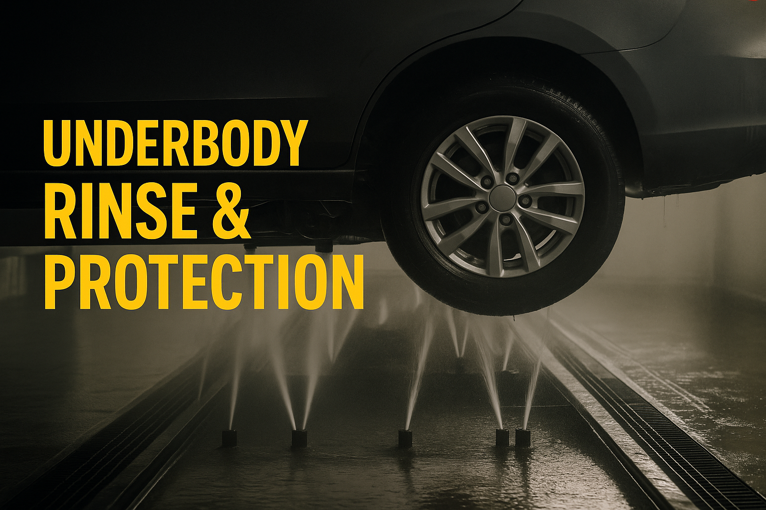 Underbody wash jets cleaning the chassis