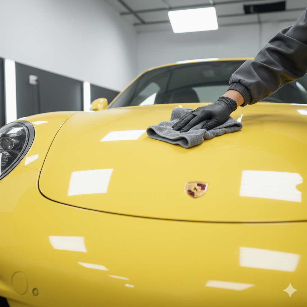 High-gloss black hood with sharp reflections