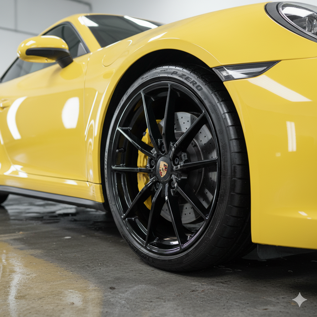 Clean wheel and tire with rich finish