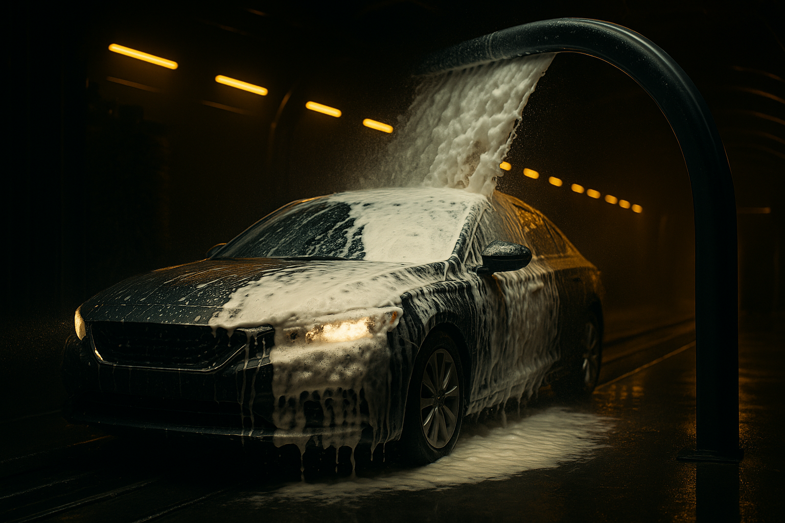 Foam arch applying thick pre-soak on vehicle